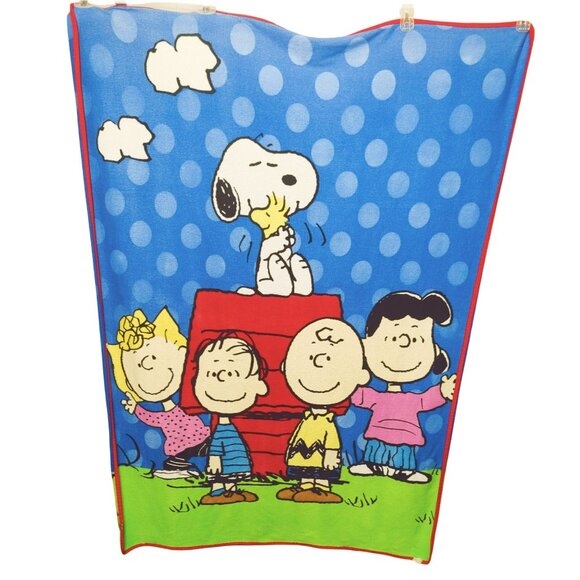 Peanuts Snoopy & Friends Fleece Throw Blanket 44x59 Blue With Polka Dots - Picture 2 of 7